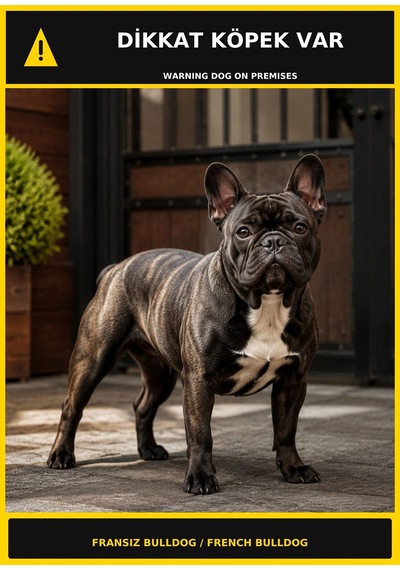 Dikkat Köpek Var Fransız Bulldog Görselli Pvc Uyarı Levhası 21x30cm
