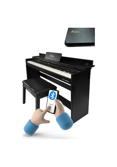 Midex Plx-140 Pro-bk Dijital Piyano Bluetooth Tuş Hassasiyeti 88 Tuşlu Kapaklı Kulaklık Ve Tabure Siyah