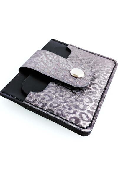 Luna Luster Gümüş Leopar Desenli Kadın Çıtçıtlı Deri Kartlık Siyah - Beyaz - Leopar