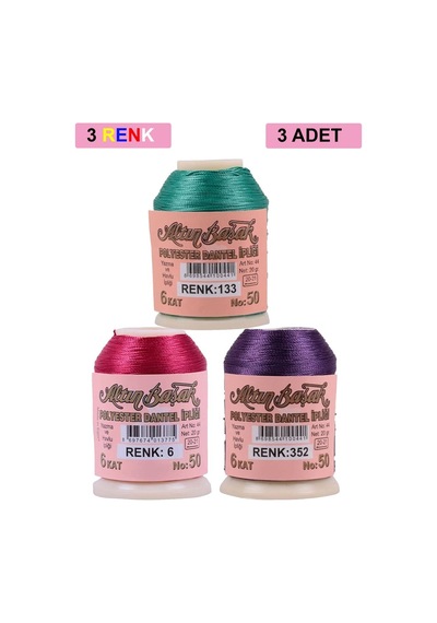 3 Adet Altınbaşak Oya Ve Dantel İpi 20 Gr - Royaleks - No: 006 - 352 - 133 Çok Renkli