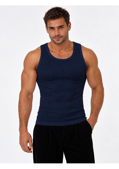 We&me Erkek Halter Yaka Slimfit Sporcu Likralı Atlet Lacivert