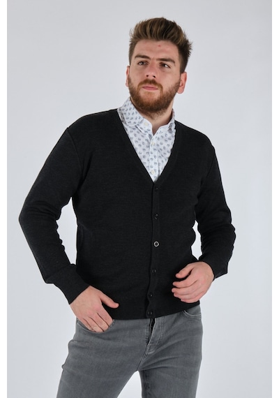 De Blasıo Minimalist V Yaka Erkek Hırka - Oversized & Şık Marengo