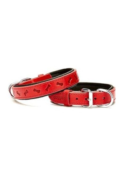 Doggie Konfor Deri Kemik Desenli Boyun Tasması Kırmızı 2.5x37-45 CM Kırmızı