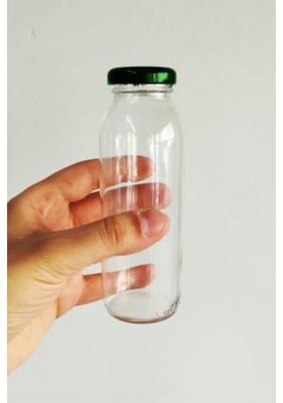 250 Ml Şeffaf Hale Cam Şişe, Yeşil Metal Kapaklı, Meyve Suyu Ve İçecekler İçin, 250 Cc, Yerli Üretim, 15 Adet 12 Izgara