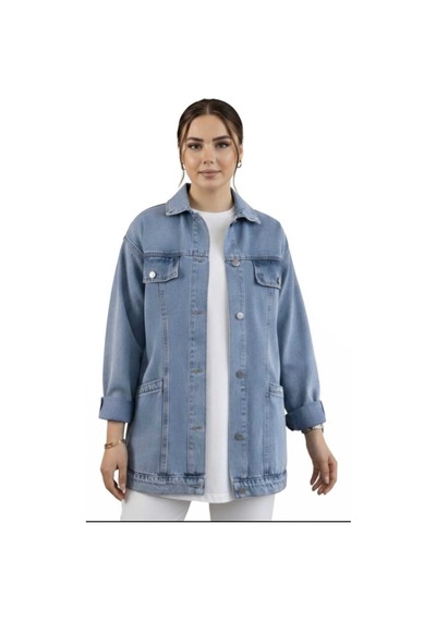 Hb Harma Time Butik Kadın Cep Detaylı Denim Mavi Kot Ceket Mavi Mavi