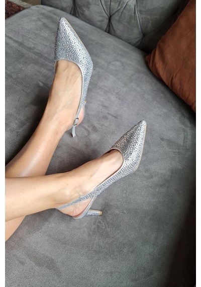 036 1313 Topukla Kadın Taşlı Alçak Topuklu Stiletto Abiye Ayakkabı 001