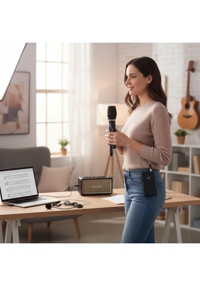 Kablosuz Mikrofon Seti Vhf 220 270 Mhz Wireless El Mikrofonu Ve Kafa Mikrofonlu Verici, 6.3 Mm Çıkışlı, 30 50 Metre Çekim Wn-07