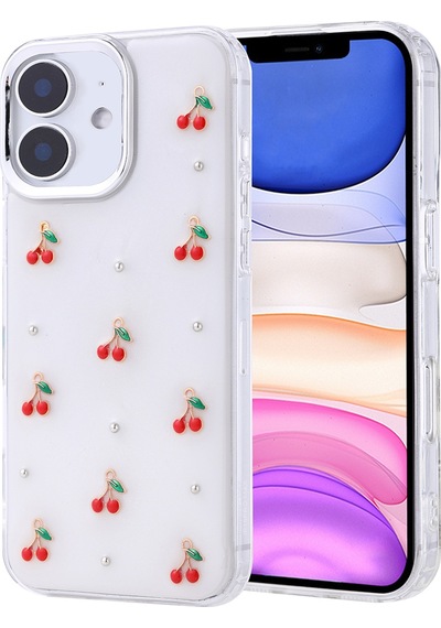Apple Uyumlu iPhone 11 Kılıf Airbag Tasarımlı Simli Şeffaf Zore Kutup Kapak Kiraz