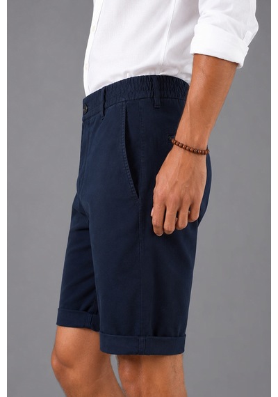 Bisse Indigo Pamuk Keten Lastikli Doğal Bermuda Şort Sh25y25001 D66 İndigo