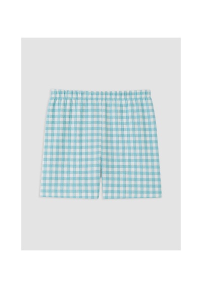 Lcw Dream Mavi V Yaka Ekose Kadın Şortlu Pijama Takımı