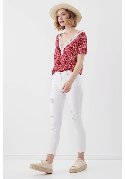 Vitrin Beyaz Yırtık Skinny Denim Pantolon