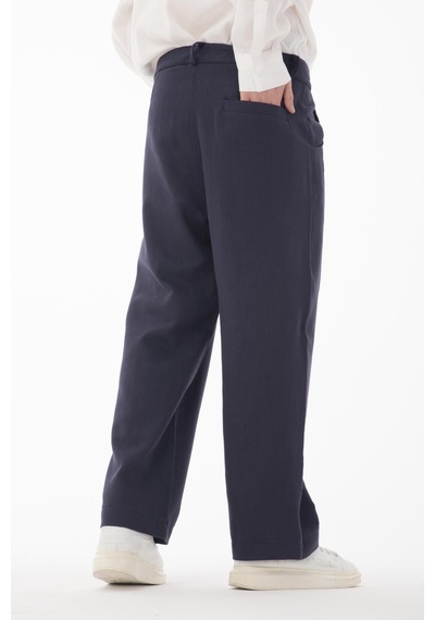 Rocqerx R-4415 Kemer Detaylı Keten Baggy Pantolon Lacivert