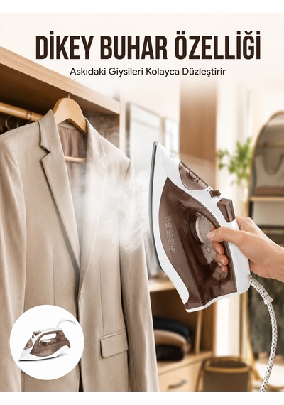 Mey İthalat Kahverengi Buharlı Ütü 2200w Sürekli Buhar 120 G Şok Buhar Renkli
