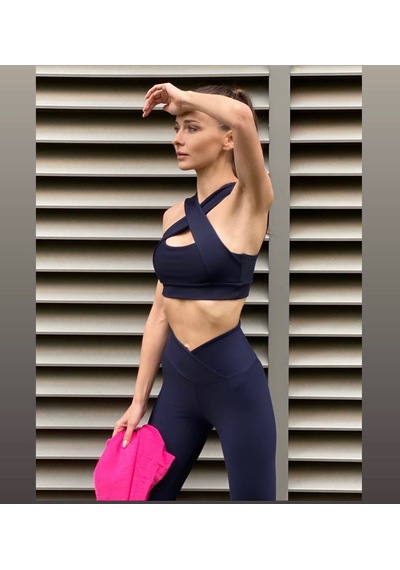 Lismina Beli Çapraz Tasarımlı Toparlayıcı Spor Tayt Lacivert