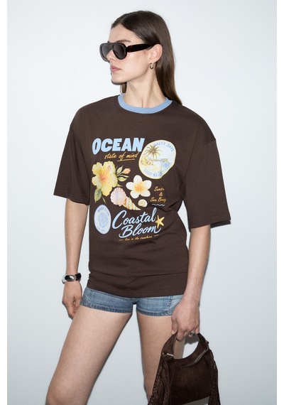 Grımelange Nıtza Kadın %100 Pamuk Oversize Bisiklet Yaka Kahverengi T-shirt Grımelange Nıtza Kadın %100 Pamuk Oversize Bisiklet Yaka Kahverengi T-shirt