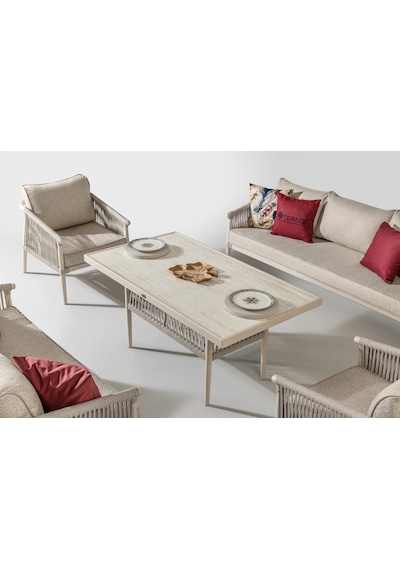 Calisto 7 Kişilik Bahçe Balkon Oturma Grubu 3+2+1+1 Krem