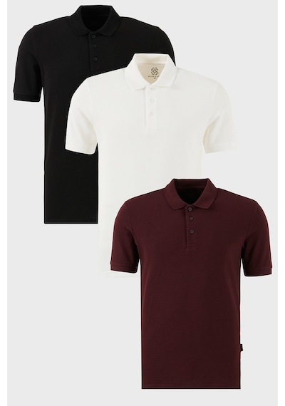 Buratti Pamuklu Regular Fit Düğmeli Polo Yaka 3'Lü Paket Erkek T Shirt 5902127S3 Siyah-Beyaz-Vişne