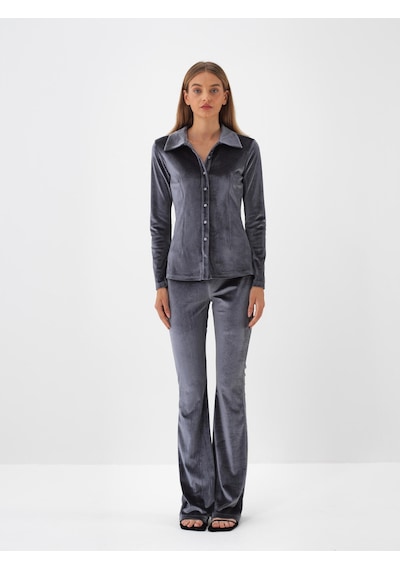 Xint Antrasit Lüks Dokulu Soft Kadife Slim Fit Pantolon 470459