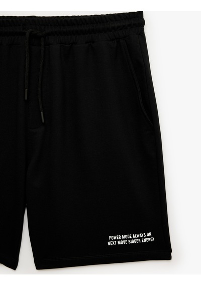 Koton Pamuklu Cepli Straight Fit Beli Bağcıklı Baskılı Spor Şort Siyah 6sam40142nk