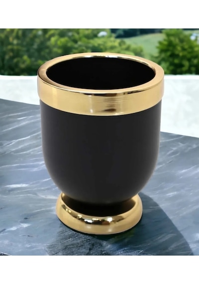 Rüzgar Yapay Çiçekçilik Siyah Gold Saksi Siyah Gold
