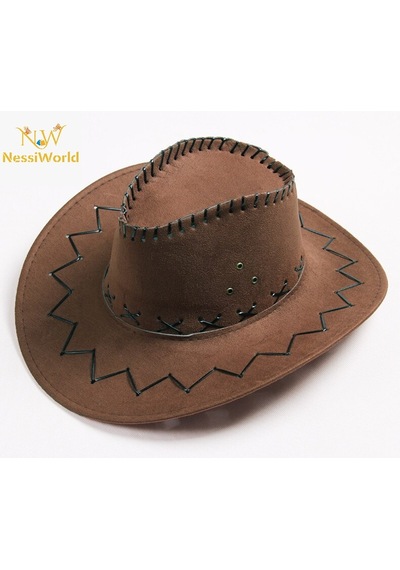 Nessiworld Bağcıklı Çocuk Boy Nubuk Süet Kovboy Şapkası Koyu Kahve Renk