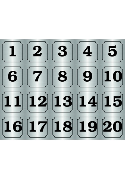 1-20 Kapı, Masa, Dolap Numarası Gümüş Metal Etiket 5x5 Cm