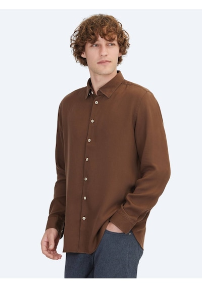 Kip Kahverengi Regular Fit Dokuma Casual Gömlek Kahverengi