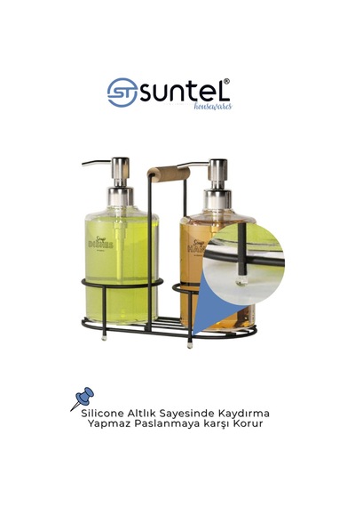 Suntel 2 Li Metal Standlı Plastik Sıvı Sabun Şişesi Sabunluk 500 Ml Siyah
