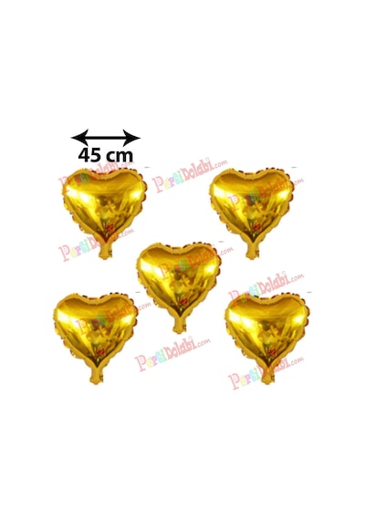 5 Adet Altın Sarısı Gold Kalp Folyo Balon 45Cm Helyumla Uçan Sevg