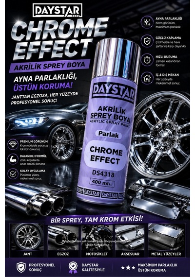 Daystar Krom Efekt Sprey Boya 400 Ml Metal, Jant Ve Aksesuar Boyası Çok Renkli