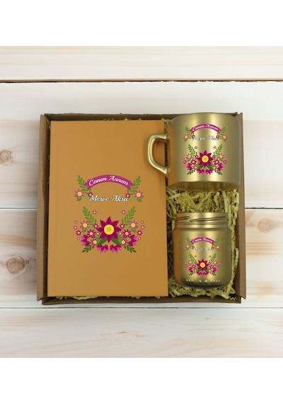 Bk Gift Kişiye Özel İsimli Dtf Anne Temalı Gold Defter & Kahve Fincanı & Mum Hediye Seti-6, Anneye Hediye, Anneler Günü Hediyesi Kobitmeyencom30770 Bk