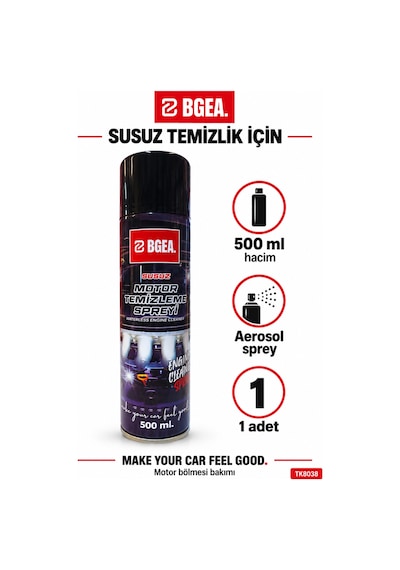 Bgea Susuz Motor Temizleme Spreyi 500 Ml Yağ Ve Kir Temizleyici Aerosol