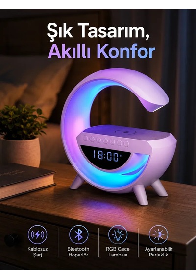 Bluetooth Hoparlör 15w Kablosuz Hızlı Şarj Led Gece Lambası . 54647949
