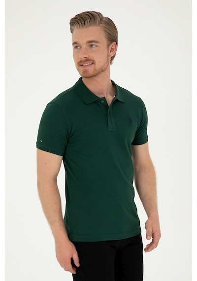 U.S. Polo Assn. Erkek Slim Fit Polo Yaka Koyu Yeşil Basic Tişört 50279613-VR079