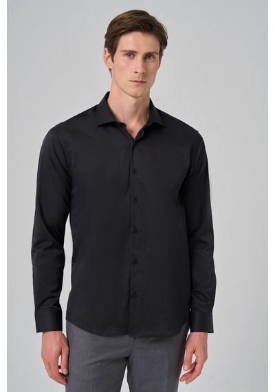 Morven Erkek Siyah Basic Düz Desen İtalyan Yaka Slim Fit Gömlek 26mc004002001 Siyah