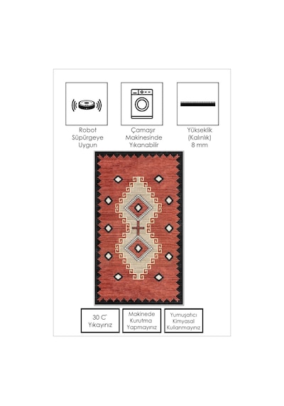 West Home Dijital Baskı Yıkanabilir Kaymaz Taban Leke Tutmaz Mutfak Halısı Salon Halısı Ve Yolluk Wh 557 Red