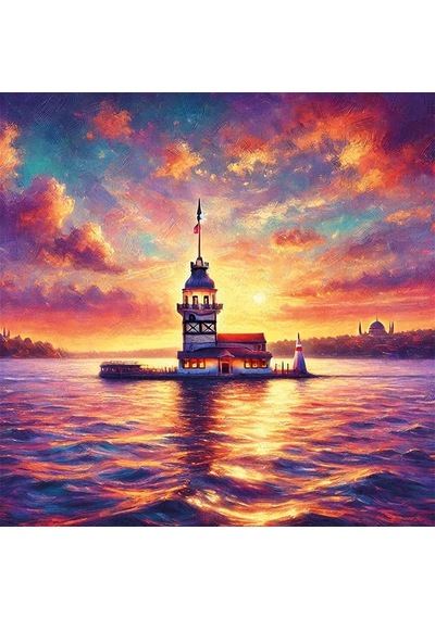 Kız Kulesi Kanvas Tablo 90x90cm Çok Renkli