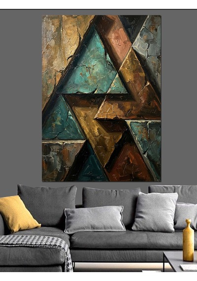 Geometrik Ve Altın Soyut Dağlar Dekoratif Kanvas - Mdf Ahşap Tablo