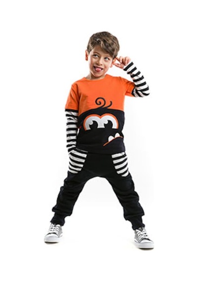 Denokids Gırgır Kız Çocuk Eşofman Takımı - Beyaz - Siyah - Turuncu