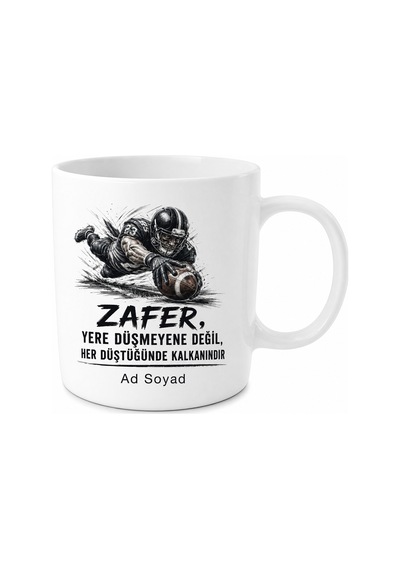 Amerikan Futbolu Touchdown Çizimli Sert Mücadeleleri Seven Kupa Bardak Hediye Beyaz / Çok Renkli