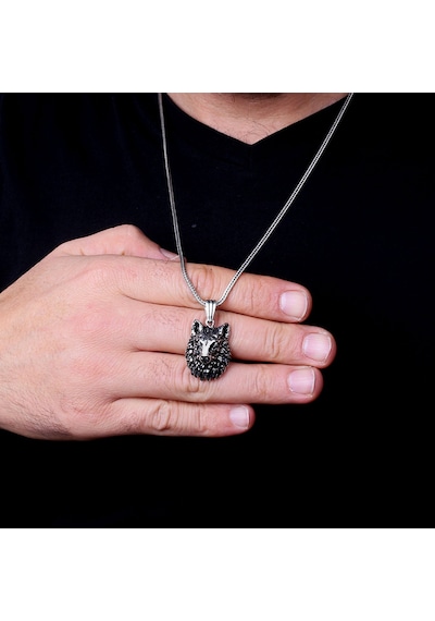 925 Ayar Gümüş Yeleli Kurt Model Kolye