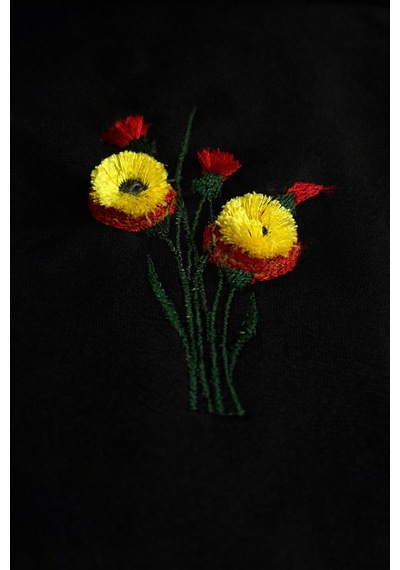 Yubistitch Tshirt Nakış İşlemeli 3d Çiçek-kalın- Siyah