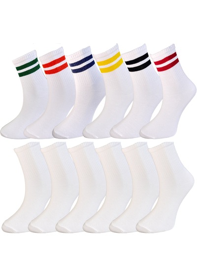 Silk Step 12'lı Paket Casual-spor-kolej -tenis Çorabı Çemberli Ve Beyaz Asorti