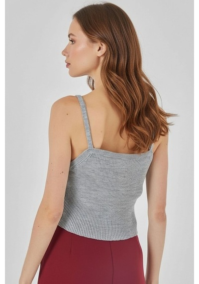 Hiccup Bdart Kare Yaka Ribana Örgü Crop Top Gri