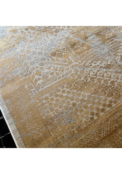 Elexus Halı Diamond 3846 Gri Gold Modern Salon Halısı Gri Gold