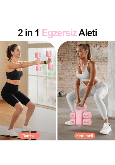 Ayarlanabilir Modüler Kettlebell Ve Dambıl Seti 5 Kg Ev Fitness Ve Güç Antrenman + Pembe Renk Direnç Bandı