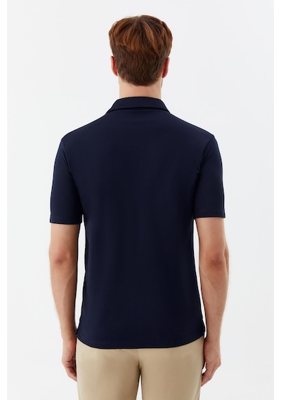 Sabri Özel Erkek Lacivert Dar Kesim Slim Fit Pamuklu Dokuma Düğmeli Polo Yaka Tişört
