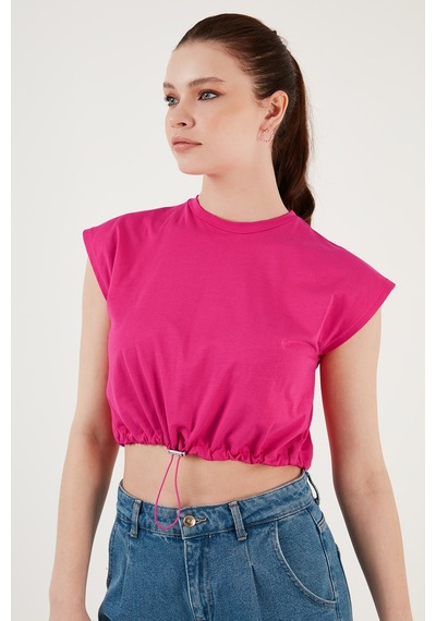 Lela Bisiklet Yaka % 100 Pamuk Crop Bayan T Shirt 5865587 Fuşya