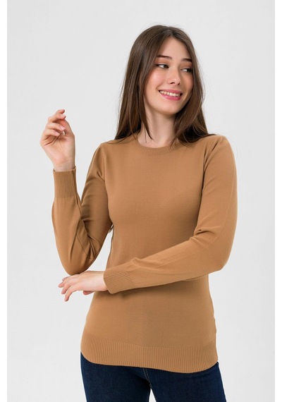 Miss Poem Kadın Uzun Bisiklet Yaka Basic Kışlık Camel Triko Kazak Camel