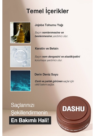 Güçlü, Kalıntı Bırakmayan, Çamur Ve Killi, Besleyici Dashu For Men Wild Design Mucle Wax 15ml